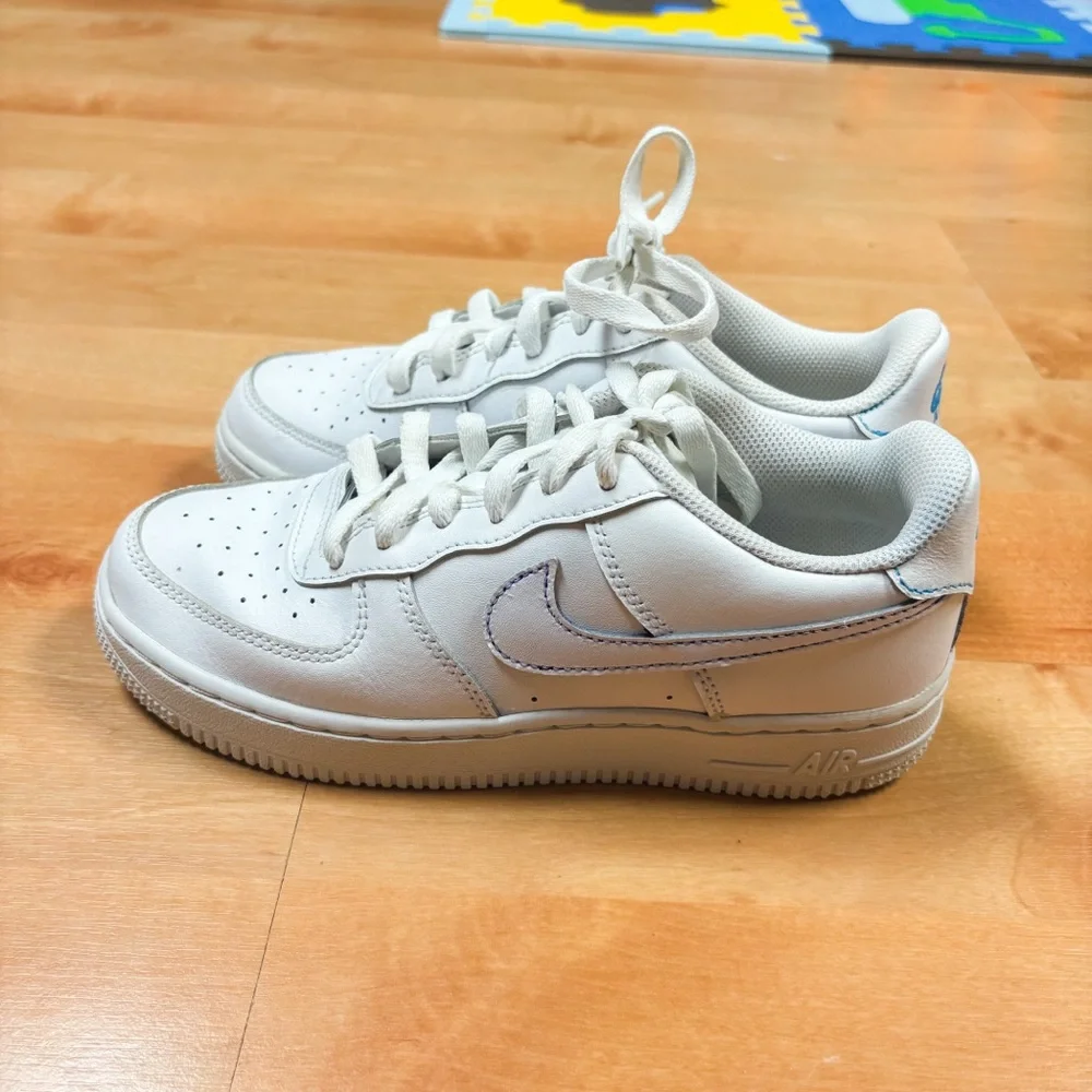 Nike White & Blue Custom Air Force 1 Sneakers Kids Size 4.5Y